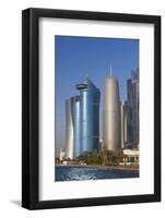 Qatar, Doha, Doha Bay, West Bay Skyscrapers with World Trade Center and Burj Qatar-Walter Bibikow-Framed Photographic Print