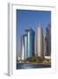 Qatar, Doha, Doha Bay, West Bay Skyscrapers with World Trade Center and Burj Qatar-Walter Bibikow-Framed Photographic Print