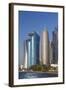 Qatar, Doha, Doha Bay, West Bay Skyscrapers with World Trade Center and Burj Qatar-Walter Bibikow-Framed Photographic Print