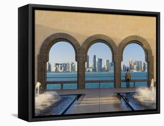 Qatar, Doha, Doha Skyline from Museum of Islamic Art-Alan Copson-Framed Stretched Canvas