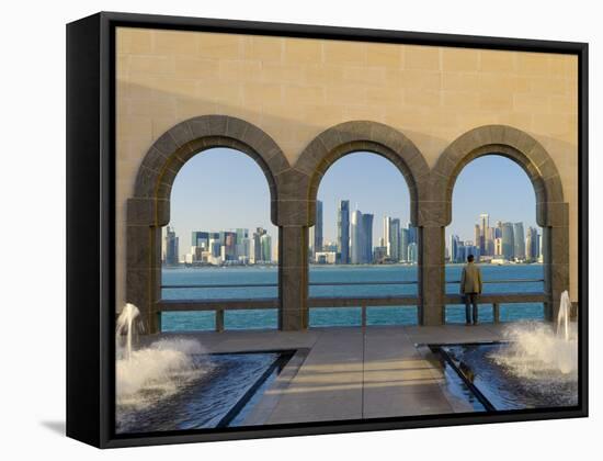 Qatar, Doha, Doha Skyline from Museum of Islamic Art-Alan Copson-Framed Stretched Canvas