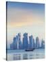 Qatar, Doha, Looking Across Doha Bay To Skyscrapers of West Bay-Jane Sweeney-Stretched Canvas