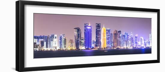 Qatar, Doha. Skyline with Skyscrapers, at Night from the Corniche-Matteo Colombo-Framed Photographic Print