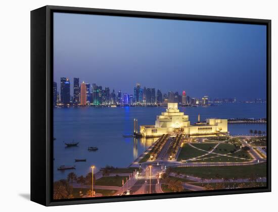 Qatar, Doha, Traffic at Roundabout Infont of the Museum of Islamic Art at Night-Jane Sweeney-Framed Stretched Canvas
