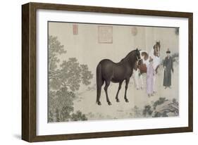 Qazaq présentant len tribut leurs chevaux à l'empereur Qianlong-Giuseppe Castiglione-Framed Giclee Print