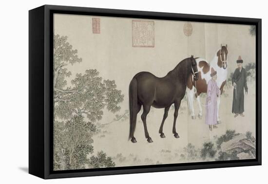 Qazaq présentant len tribut leurs chevaux à l'empereur Qianlong-Giuseppe Castiglione-Framed Stretched Canvas