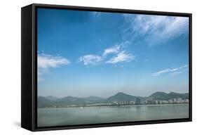 Qiantang River, Hills and High Rises of Hangzhou, Zhejiang, China-Andreas Brandl-Framed Stretched Canvas