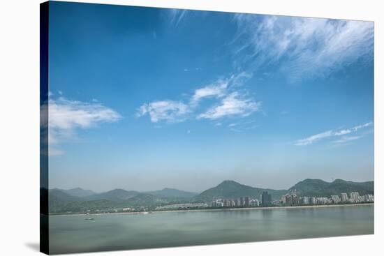 Qiantang River, Hills and High Rises of Hangzhou, Zhejiang, China-Andreas Brandl-Stretched Canvas