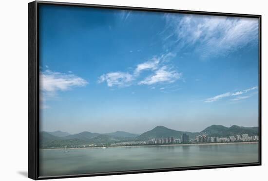 Qiantang River, Hills and High Rises of Hangzhou, Zhejiang, China-Andreas Brandl-Framed Photographic Print