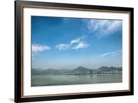 Qiantang River, Hills and High Rises of Hangzhou, Zhejiang, China-Andreas Brandl-Framed Photographic Print