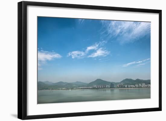 Qiantang River, Hills and High Rises of Hangzhou, Zhejiang, China-Andreas Brandl-Framed Photographic Print