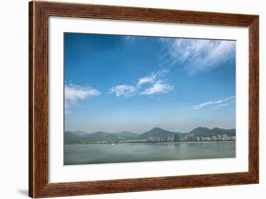 Qiantang River, Hills and High Rises of Hangzhou, Zhejiang, China-Andreas Brandl-Framed Photographic Print