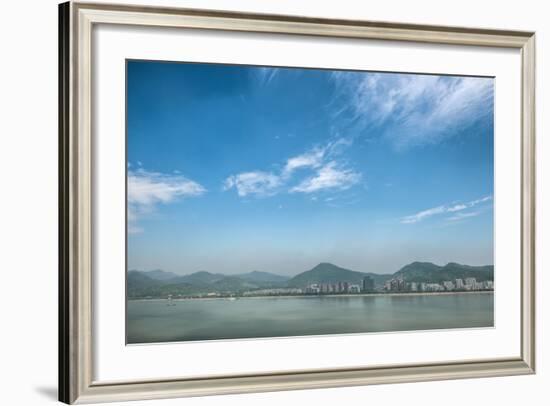 Qiantang River, Hills and High Rises of Hangzhou, Zhejiang, China-Andreas Brandl-Framed Photographic Print