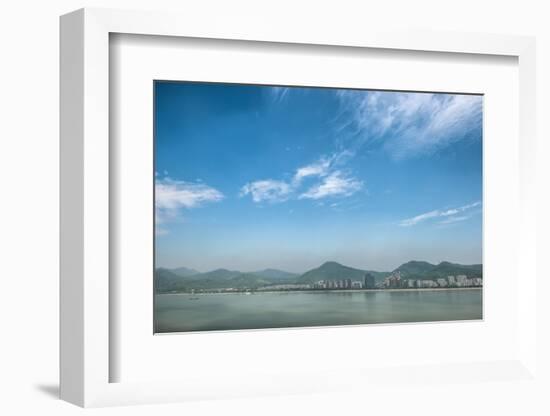 Qiantang River, Hills and High Rises of Hangzhou, Zhejiang, China-Andreas Brandl-Framed Photographic Print
