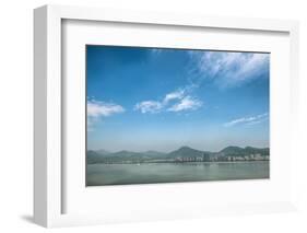 Qiantang River, Hills and High Rises of Hangzhou, Zhejiang, China-Andreas Brandl-Framed Photographic Print