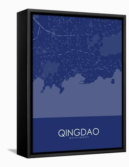 Qingdao, China Blue Map-null-Framed Stretched Canvas