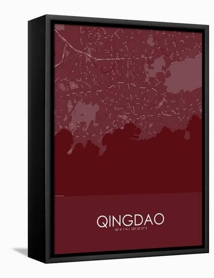 Qingdao, China Red Map-null-Framed Stretched Canvas