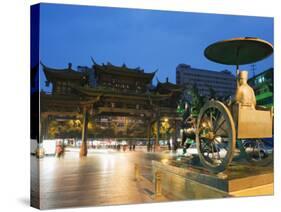 Qintai Street Statue and Chinese Gate, Chengdu, Sichuan Province, China, Asia-Christian Kober-Stretched Canvas