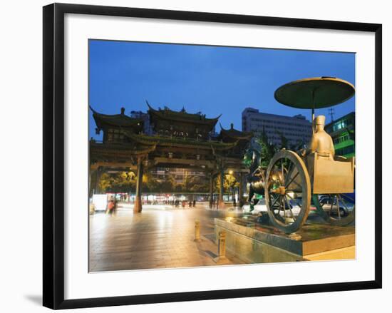 Qintai Street Statue and Chinese Gate, Chengdu, Sichuan Province, China, Asia-Christian Kober-Framed Photographic Print