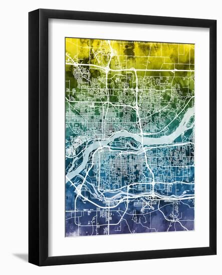 Quad Cities Street Map-Michael Tompsett-Framed Art Print