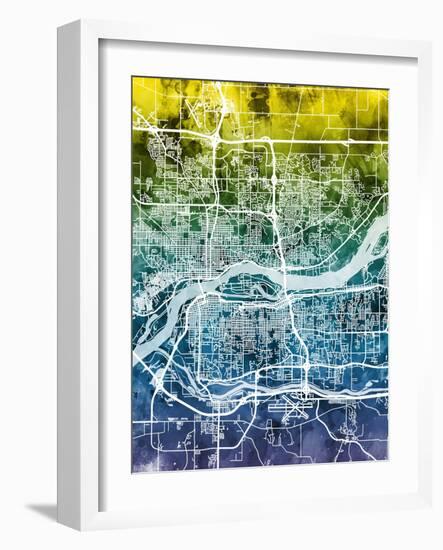 Quad Cities Street Map-Michael Tompsett-Framed Art Print