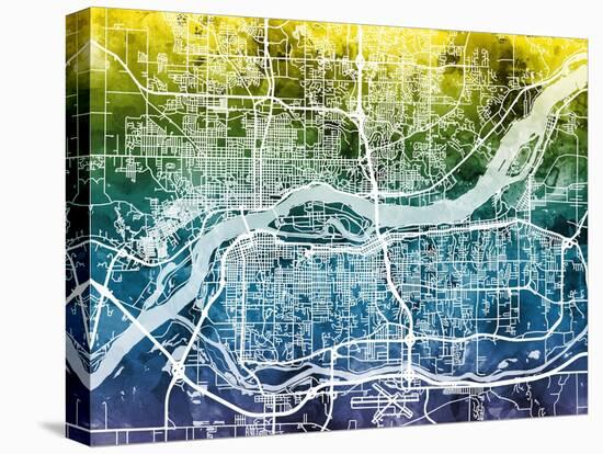 Quad Cities Street Map-Michael Tompsett-Stretched Canvas