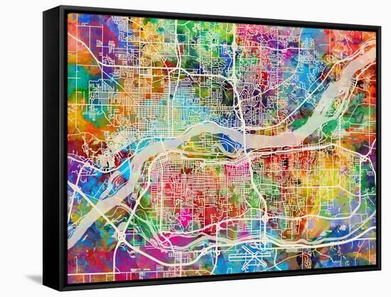 Quad Cities Street Map-Michael Tompsett-Framed Stretched Canvas