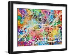 Quad Cities Street Map-Michael Tompsett-Framed Art Print