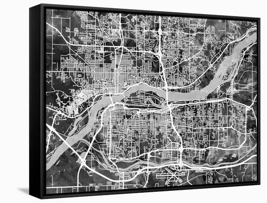 Quad Cities Street Map-Michael Tompsett-Framed Stretched Canvas