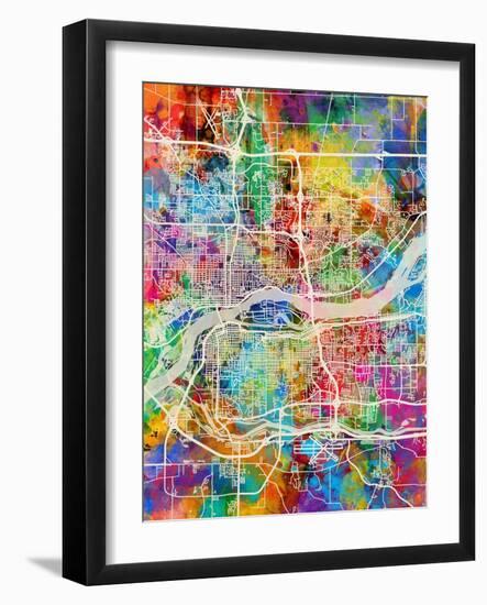 Quad Cities Street Map-Michael Tompsett-Framed Art Print