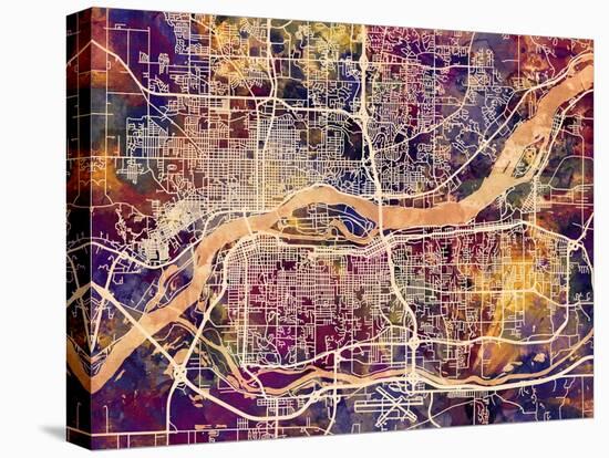 Quad Cities Street Map-Michael Tompsett-Stretched Canvas