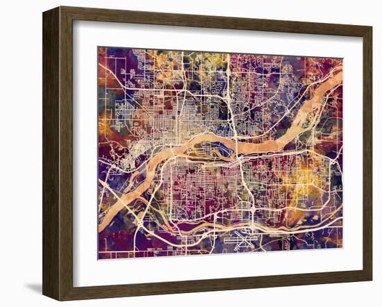 Quad Cities Street Map-Michael Tompsett-Framed Art Print