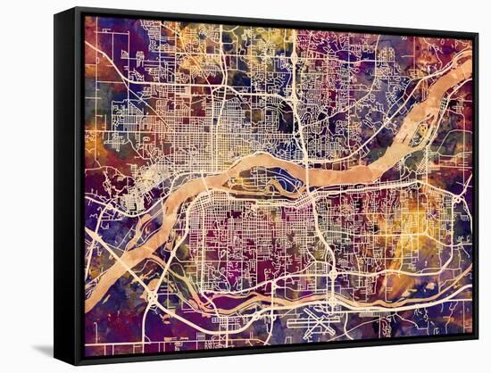 Quad Cities Street Map-Michael Tompsett-Framed Stretched Canvas