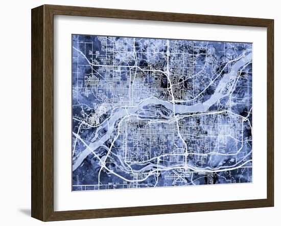 Quad Cities Street Map-Michael Tompsett-Framed Art Print