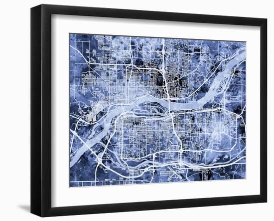 Quad Cities Street Map-Michael Tompsett-Framed Art Print