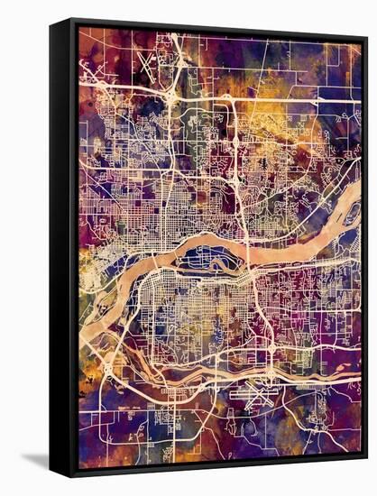 Quad Cities Street Map-Michael Tompsett-Framed Stretched Canvas