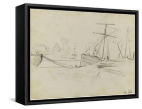 Quai avec bateaux amarrés-Paul Gauguin-Framed Stretched Canvas