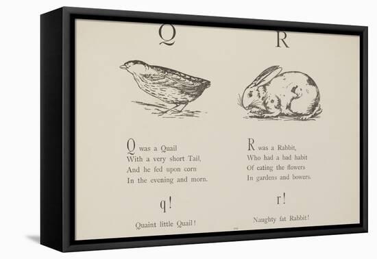 Quail and Rabbit Illustrations and Verse From Nonsense Alphabets by Edward Lear.-Edward Lear-Framed Stretched Canvas