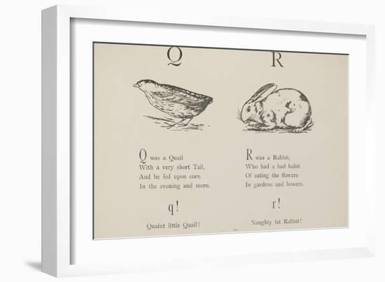 Quail and Rabbit Illustrations and Verse From Nonsense Alphabets by Edward Lear.-Edward Lear-Framed Premium Giclee Print