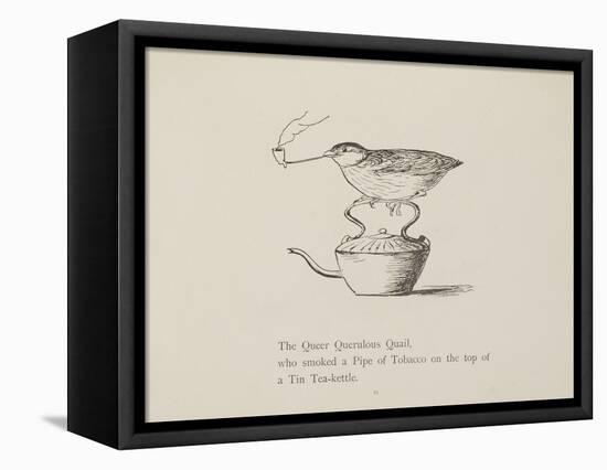 Quail Perched On Teapot, Smoking a Pipe From a Collection Of Poems and Songs by Edward Lear-Edward Lear-Framed Stretched Canvas