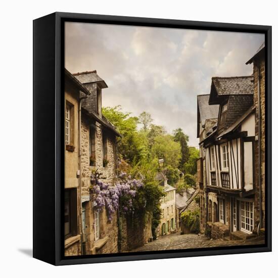 Quaint French Houses and Cobblestone Street-Mike Kemp-Framed Stretched Canvas