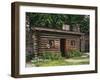 Quaint Log Cabin with Stone Chimney, Fort Boonesborough, Kentucky, USA-Dennis Flaherty-Framed Photographic Print