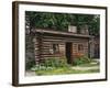 Quaint Log Cabin with Stone Chimney, Fort Boonesborough, Kentucky, USA-Dennis Flaherty-Framed Photographic Print