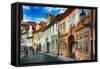 Quaint Misenska Street In Prague-George Oze-Framed Stretched Canvas