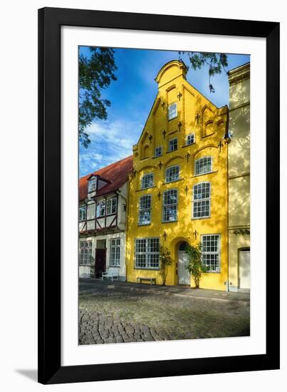 Quaint Yellow House In Old Town Lubeck-George Oze-Framed Photographic Print