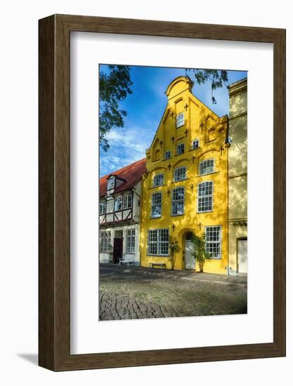 Quaint Yellow House In Old Town Lubeck-George Oze-Framed Photographic Print