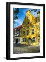 Quaint Yellow House In Old Town Lubeck-George Oze-Framed Photographic Print