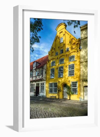 Quaint Yellow House In Old Town Lubeck-George Oze-Framed Photographic Print