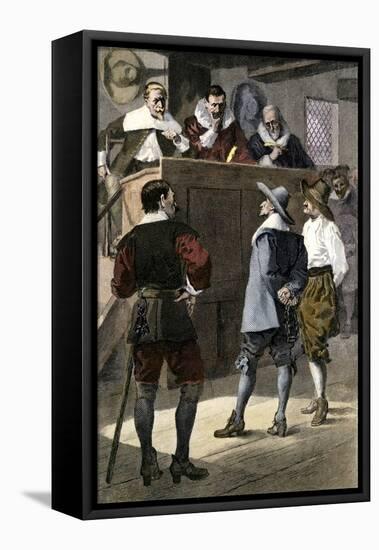 Quaker Man on Trial in an English Courtroom-null-Framed Stretched Canvas