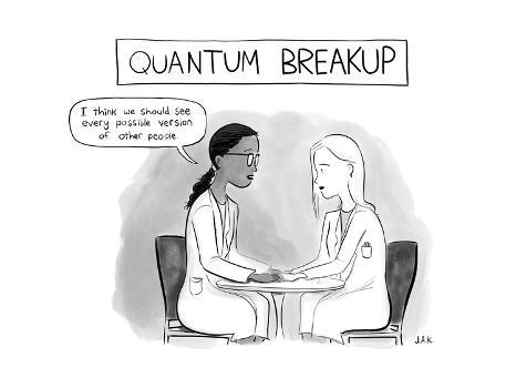 Quantum Breakup -- two female scientists hold hands over a table. - New  Yorker Cartoon' Premium Giclee Print - Jason Adam Katzenstein |  